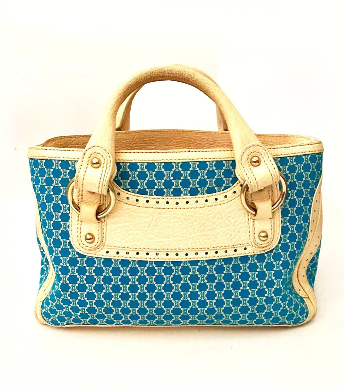 Celine Beige and Blue Monogram Macadam Tote Bag - STYLE-CHNGR