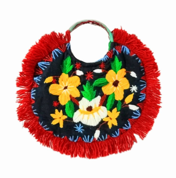 1930s Handmade Crewel Work Folk Embroidered Round Bag - STYLE-CHNGR