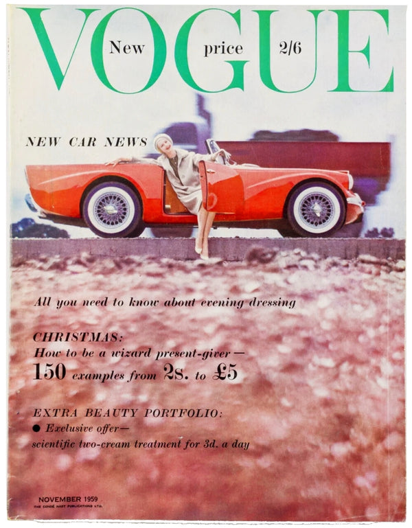 1959 VOGUE MAGAZINE Norman Parkinson Daimler SP250 - STYLE-CHNGR