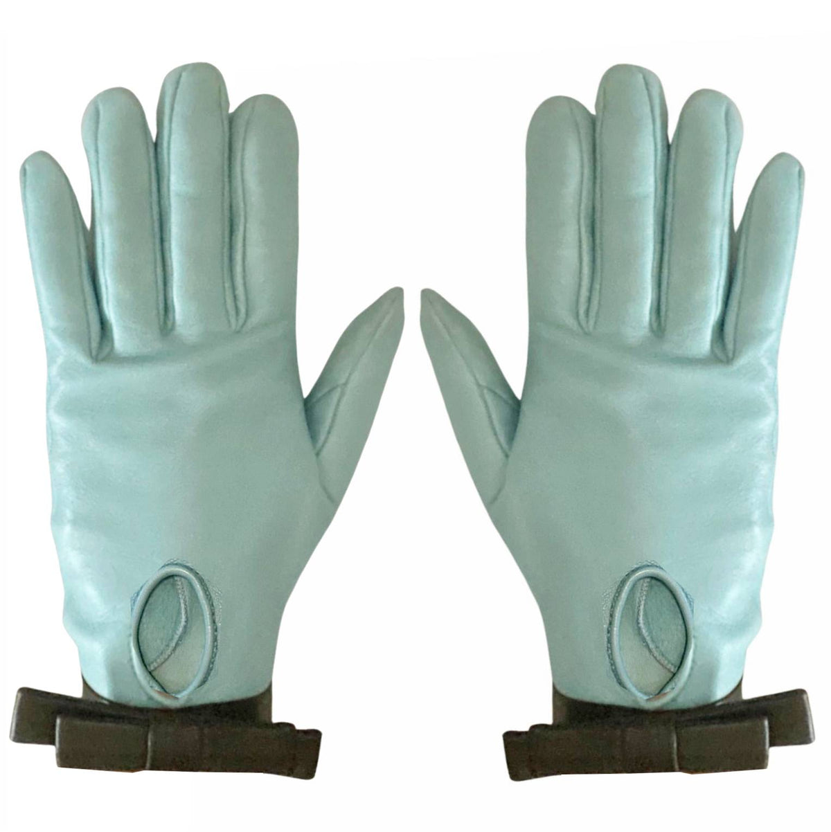 1960s Christian Dior Vintage Sky Blue Leather Gloves with Black Bow