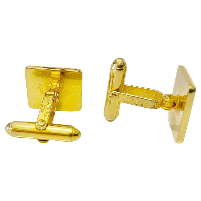 1970s Dior Gold Tone Cufflinks with Silver Tone Logo Plaque