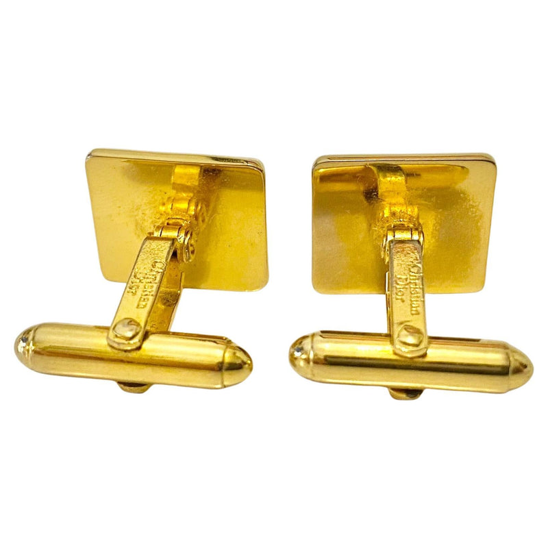 1970s Dior Gold Tone Cufflinks with Silver Tone Logo Plaque