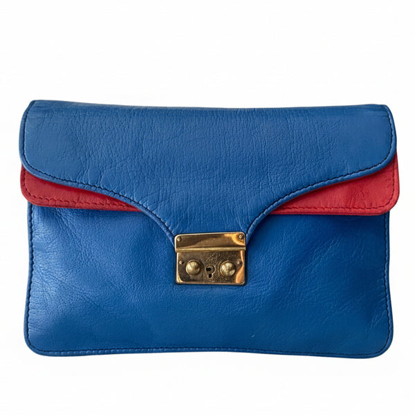 1970s Gucci Color Block Leather Navy Red Vintage Clutch Purse Bag