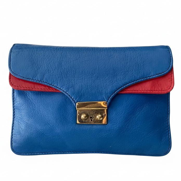 1970s Gucci Color Block Leather Navy Red Vintage Clutch Purse Bag
