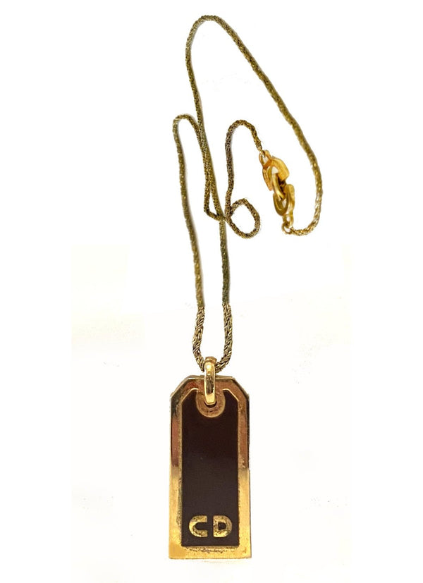 1980S Christian Dior Logo Placque Pendant Necklace - STYLE-CHNGR