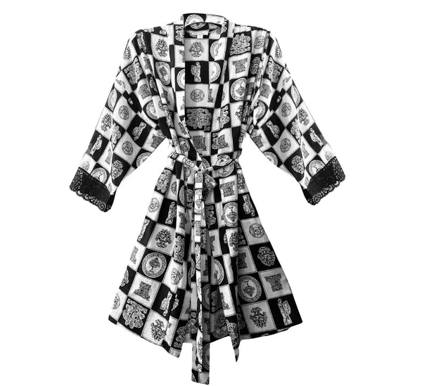 1980S Miss Dior for Saks Fifth Avenue Check Silk Dressing Gown - STYLE-CHNGR