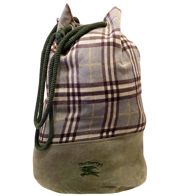 1980s Burberry Check Towel Large Green Duffle Bag - STYLE-CHNGR
