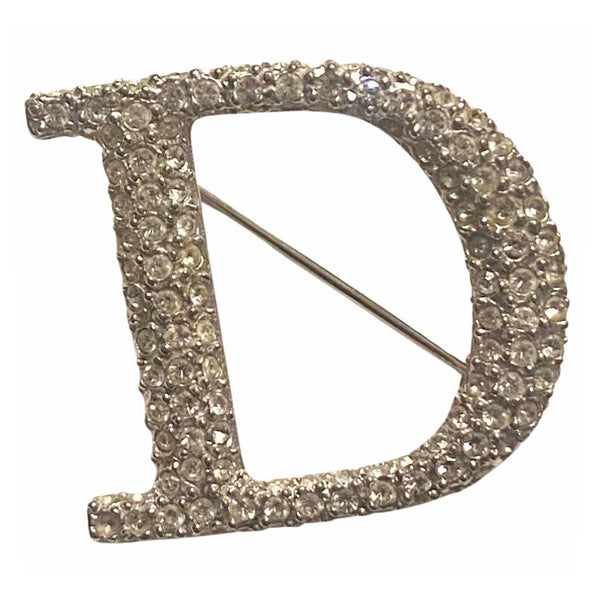 1980s Christian Dior Crystal Pave D Logo Brooch – Silver Tone - STYLE-CHNGR