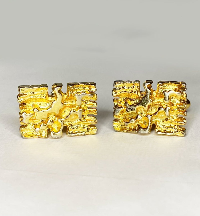 1980s Christian Dior Gold Tone Brutalist Nugget Cufflinks - STYLE-CHNGR