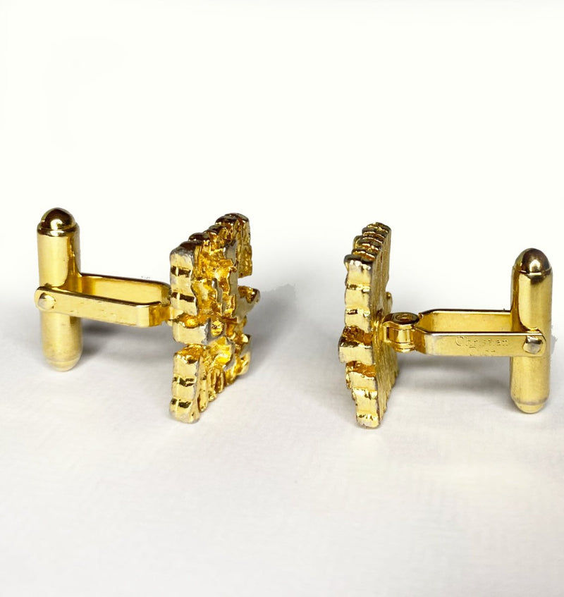 1980s Christian Dior Gold Tone Brutalist Nugget Cufflinks - STYLE-CHNGR