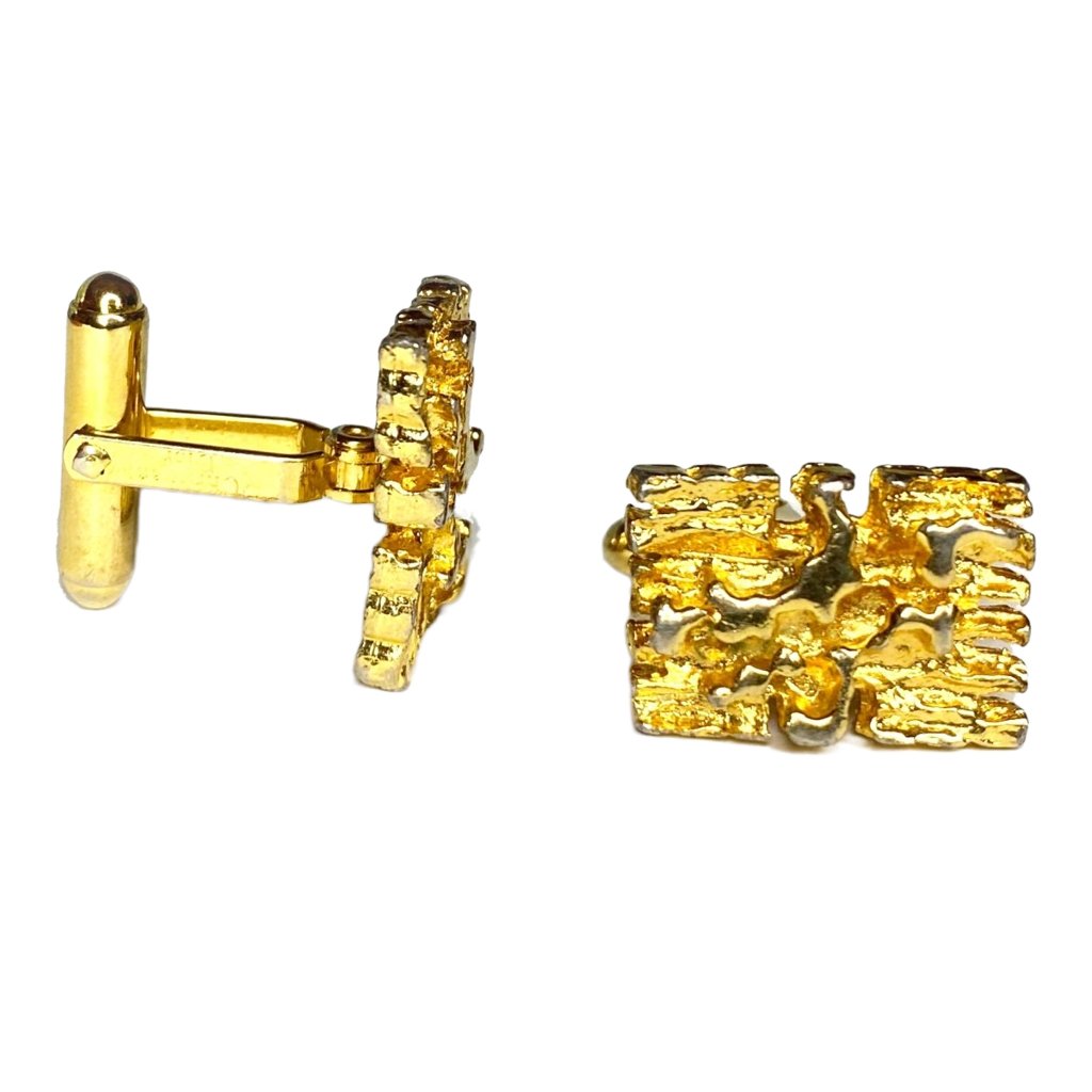 1980s Christian Dior Gold Tone Brutalist Nugget Cufflinks - STYLE-CHNGR