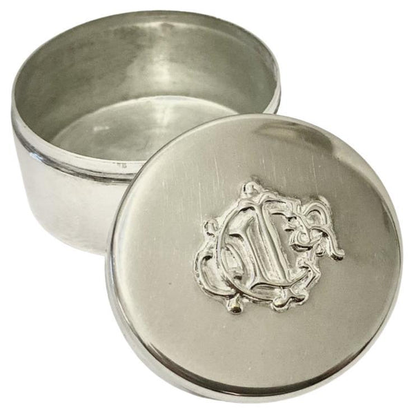 1980s Christian Dior Logo Crest Silver Plated Monogram Pill Jewerly Trinket Box - STYLE-CHNGR