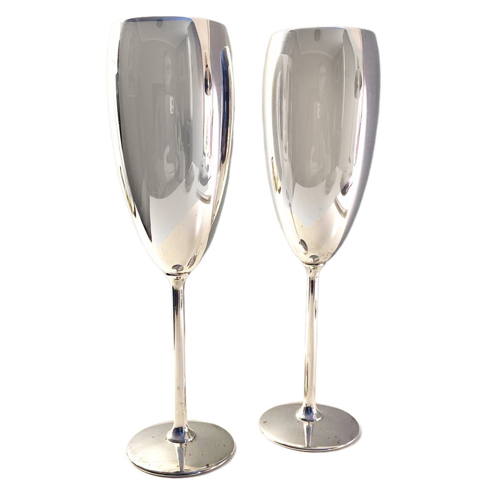 1980s Christian Dior Vintage Stainless Steel Champagne Flutes (Set of 2) - STYLE-CHNGR