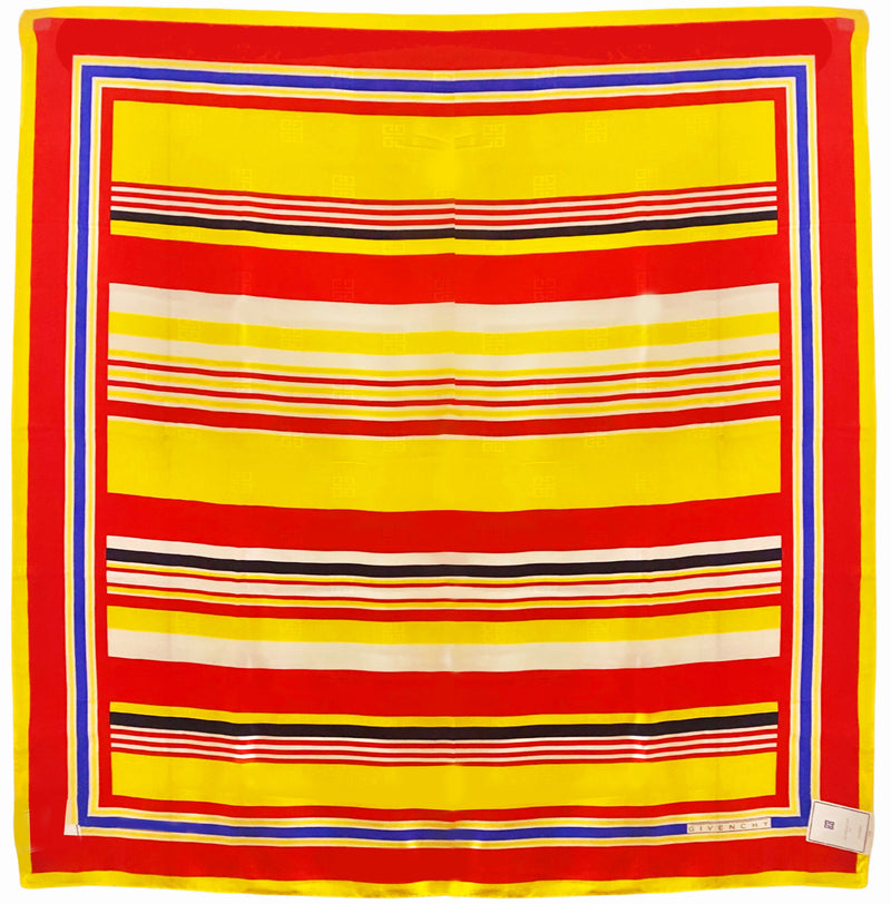 1980s Givenchy Jacquard Silk Striped Multicolor Yellow Scarf