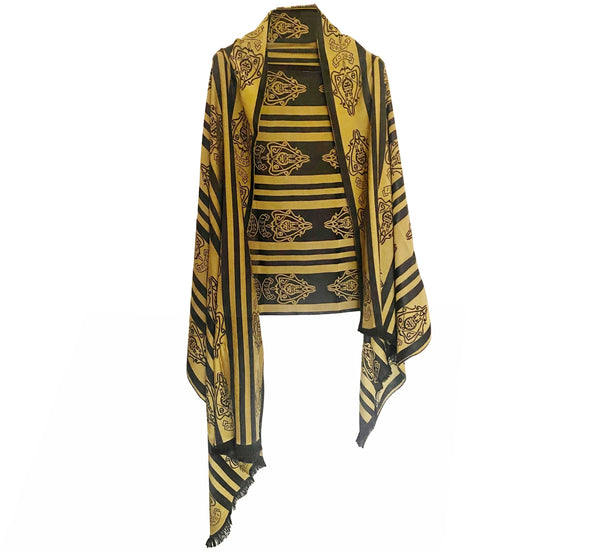 1980s Gucci La Black Gold Crest Stripe Logo Oversized Wool Scarf - STYLE-CHNGR