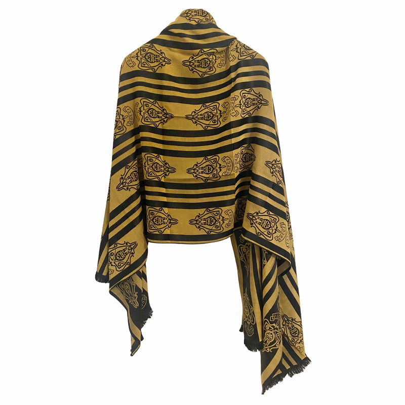 1980s Gucci La Black Gold Crest Stripe Logo Oversized Wool Scarf - STYLE-CHNGR