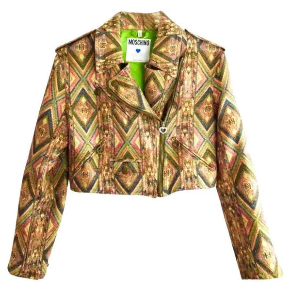 1980s MOSCHINO GEOMETRIC BOLERO BIKER JACKET - STYLE-CHNGR
