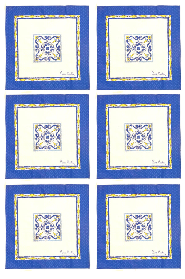 1980s Pierre Cardin Set of 6 Maiolica Print Napkins - STYLE-CHNGR