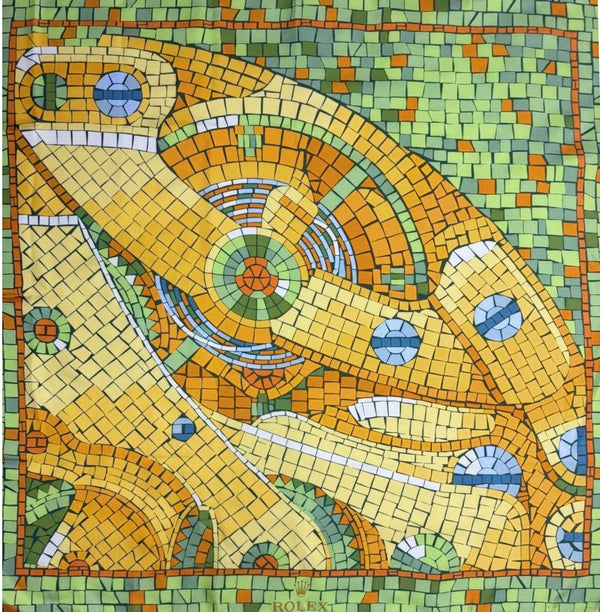 1980s Rolex Silk Mosaic Watch Component Design Scarf - STYLE-CHNGR
