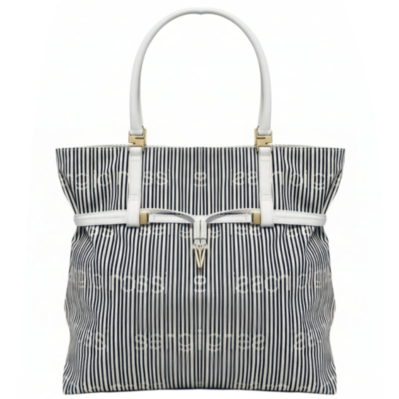 1980s Sergio Rossi Grey White Striped Canvas Bag