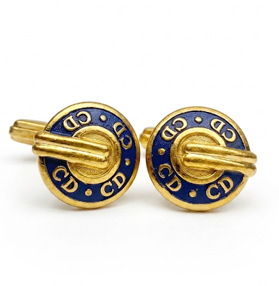 1980s Christian Dior Lacquered Blue Gold Cufflinks
