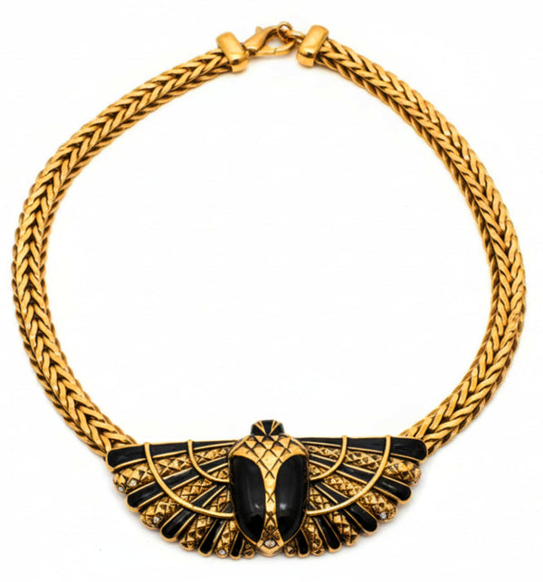 1990s Archival Roberto Cavalli Egyptian Scarab Brass Enameled Necklace - STYLE-CHNGR