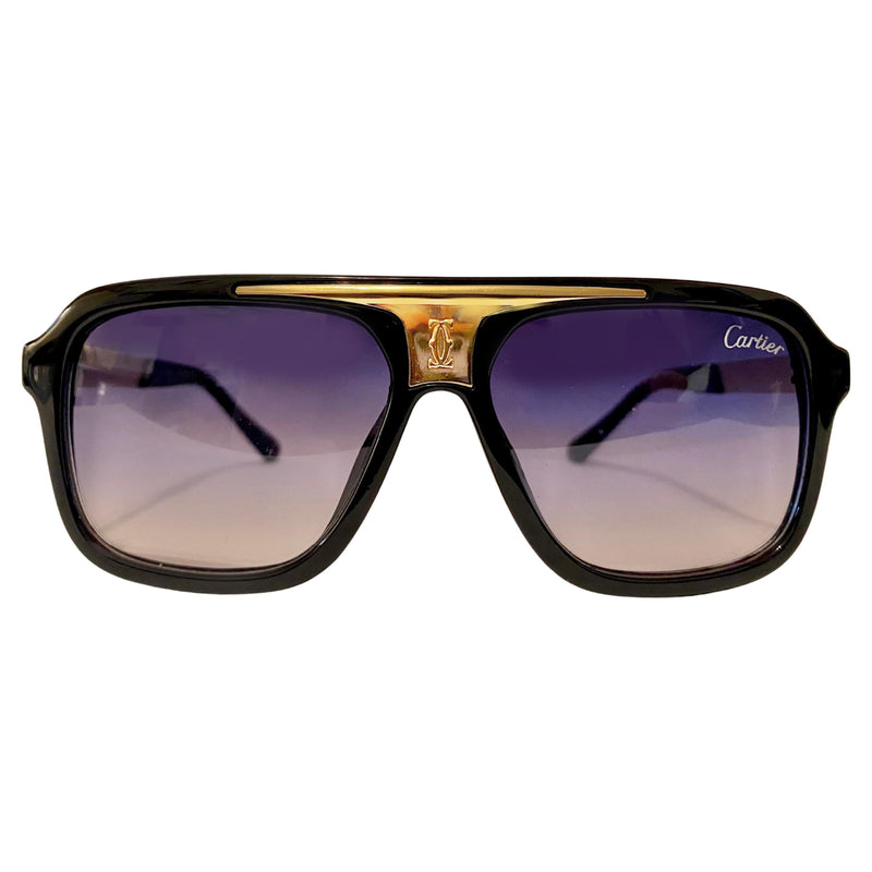 1990s Cartier Vendome Gold Plated Black Resin Sunglasses