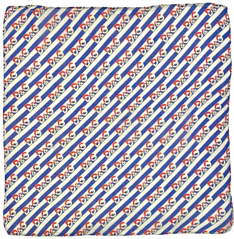 1990s D&G Dolce & Gabbana Cotton Blue Red Logo Squared Scarf