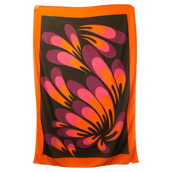 1990s Emanuel Ungaro Abstract Floral Orange Purple  Pareo Wrap Scarf - STYLE-CHNGR