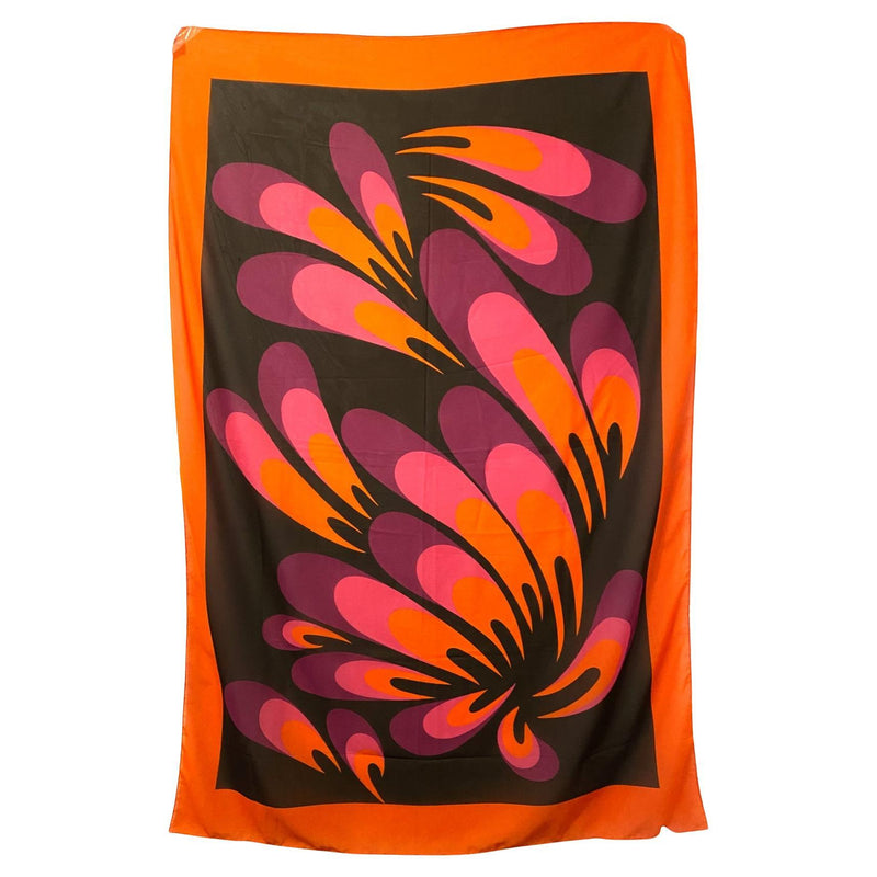 1990s Emanuel Ungaro Abstract Floral Orange Purple  Pareo Wrap Scarf