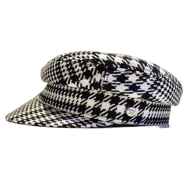 1990s GIANNI VERSACE Wool Flat Cap Houndstooth Medusa Hardware - STYLE-CHNGR