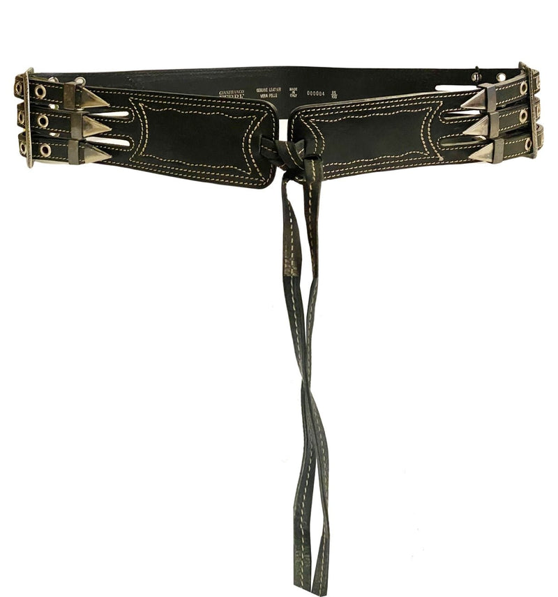 1990s Gianfranco Ferre Black Leather Metal Spike Belt