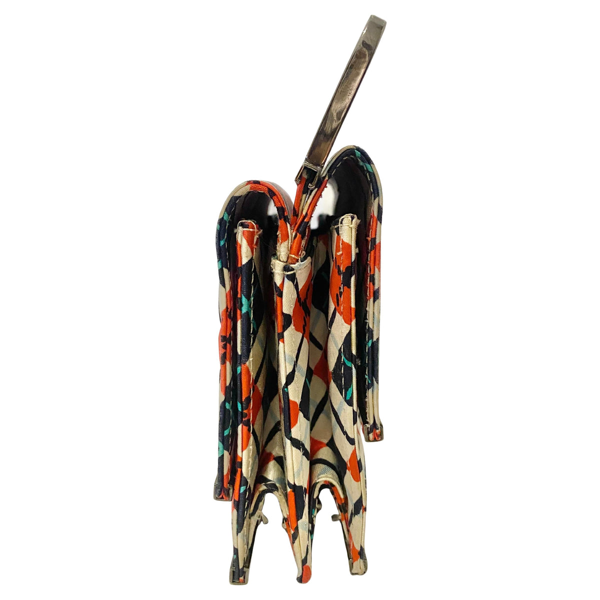 1990s Gianni Versace Versus Rhombus Print Handbag with Chrome-Plated Handle
