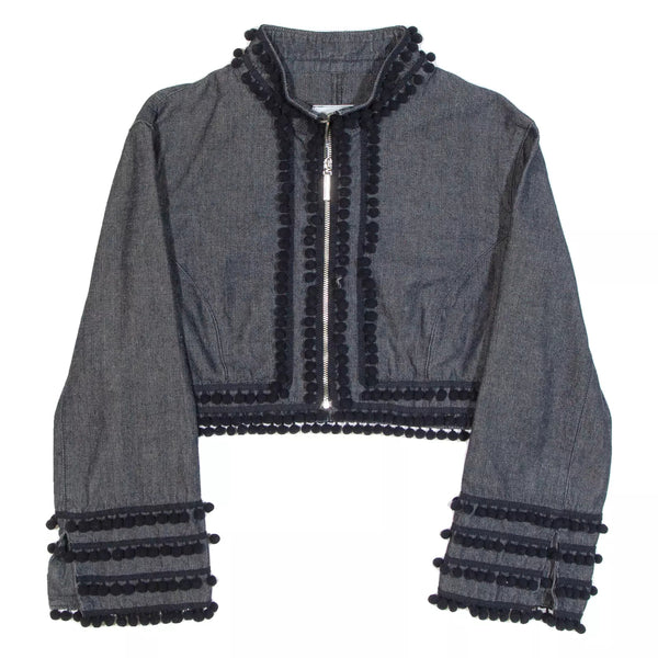 1990s Moschino Cropped Denim Pom Pom Bolero Jacket - STYLE-CHNGR