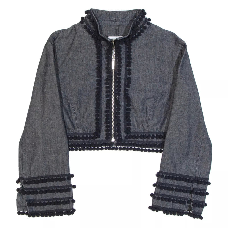 1990s Moschino Cropped Denim Pom Pom Bolero Jacket