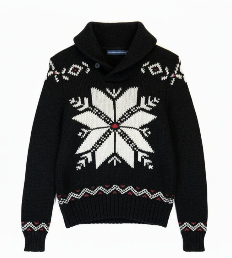 1990s Polo Sport Ralph Lauren Navy Blue Wool Snowflake Nordic Jumper