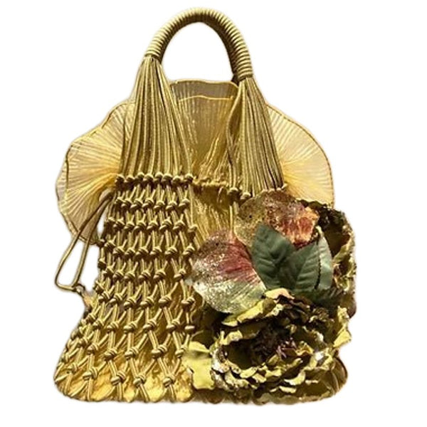 2000S MIU MIU Gold Organza Net Flower Bow Tote Bag - STYLE-CHNGR