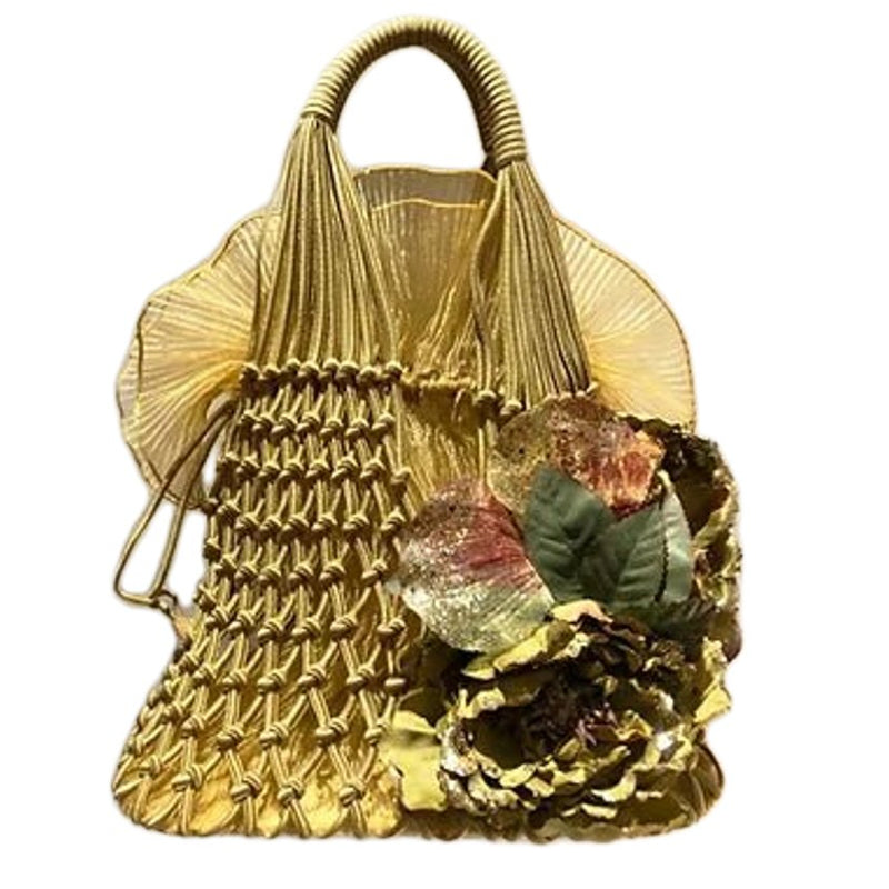 2000S MIU MIU Gold Organza Net Flower Bow Tote Bag
