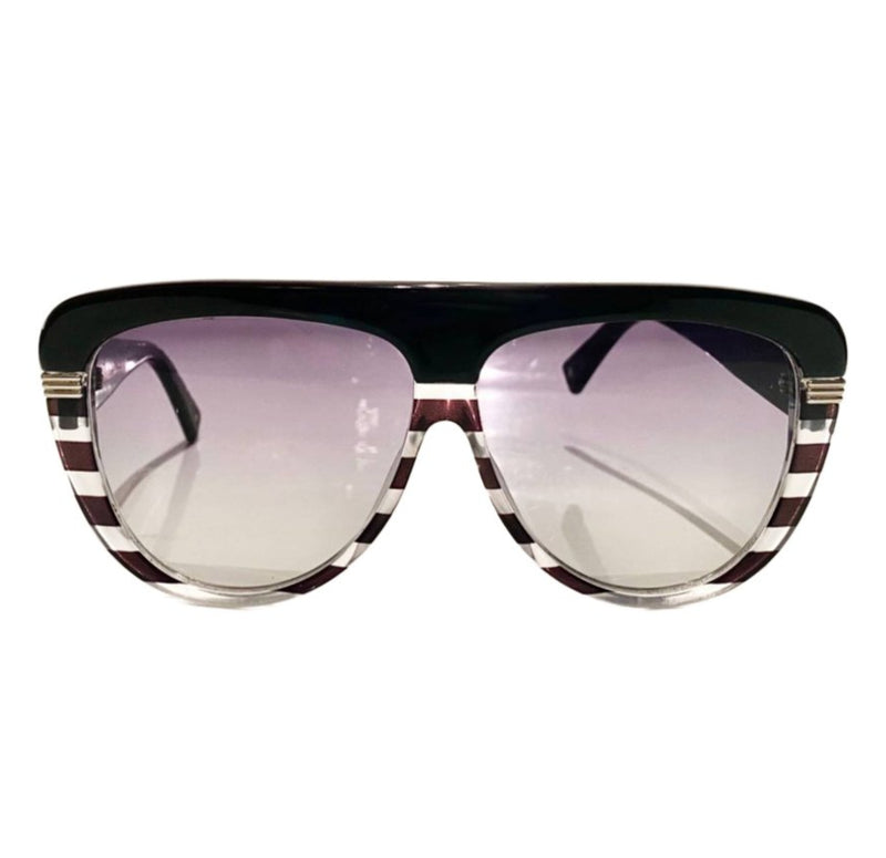 2000s Christian Dior Dark Blue Stripe Cat Eye Sunglasses