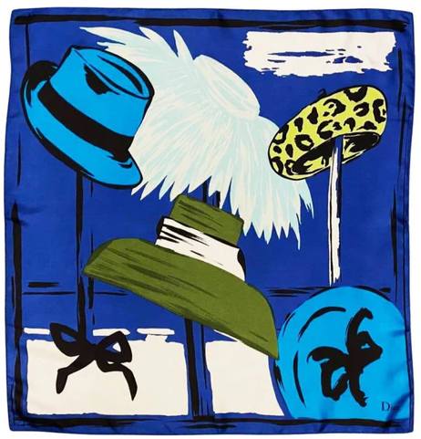 2000s Christian Dior Hats Design Blue Silk Scarf