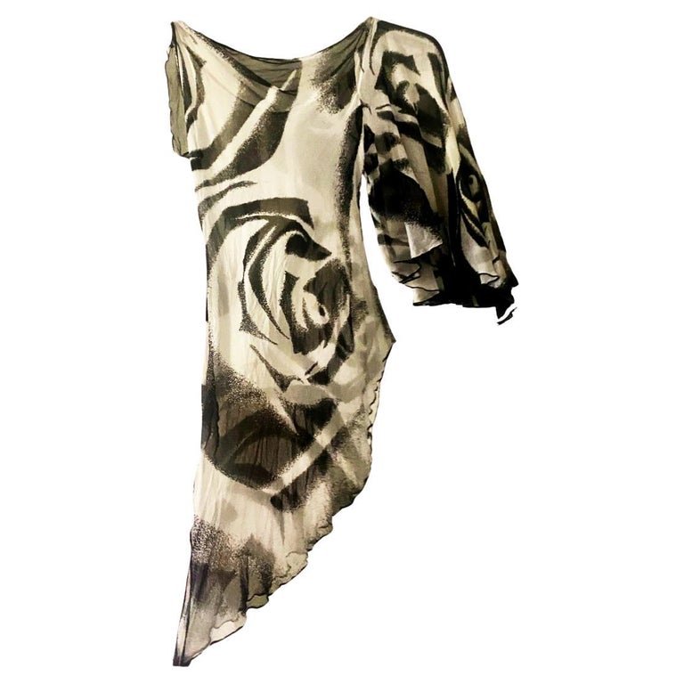 2000s Diane Von Furstenberg Black White Abstract Silk Blouse