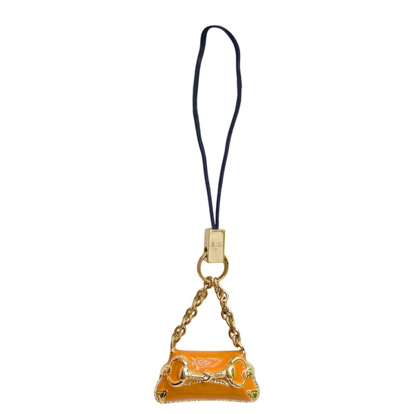 2000s Gucci Metal Lacquered Orange Horsebit Miniature Bag Charm Pendant - STYLE-CHNGR