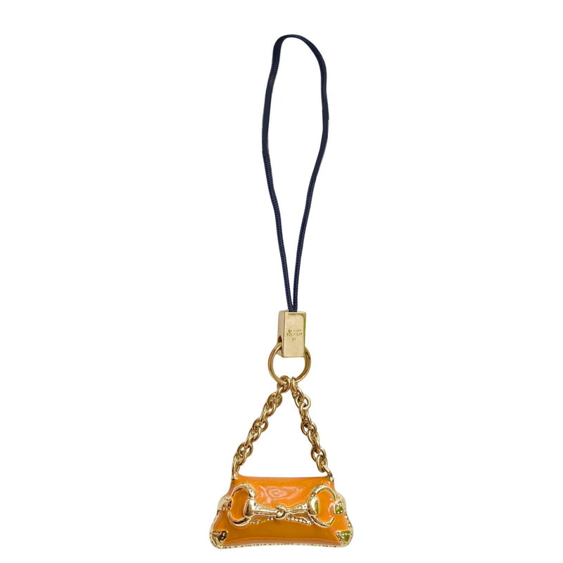 2000s Gucci Metal Lacquered Orange Horsebit Miniature Bag Charm Pendant
