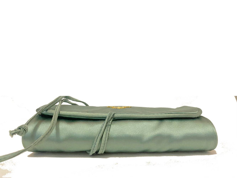 2000s Prada Mint Green Satin Jewelry Roll Pouch - STYLE-CHNGR