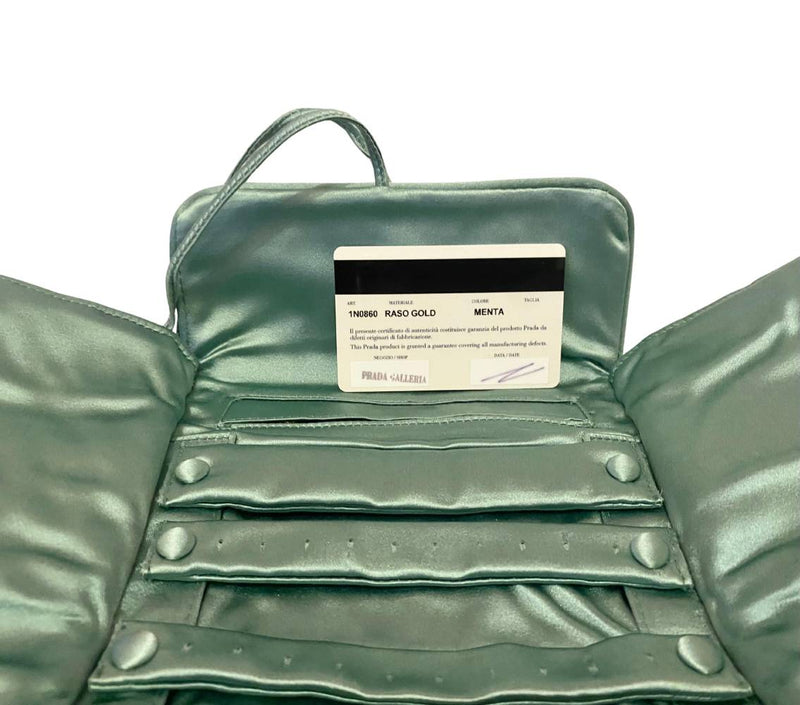 2000s Prada Mint Green Satin Jewelry Roll Pouch - STYLE-CHNGR