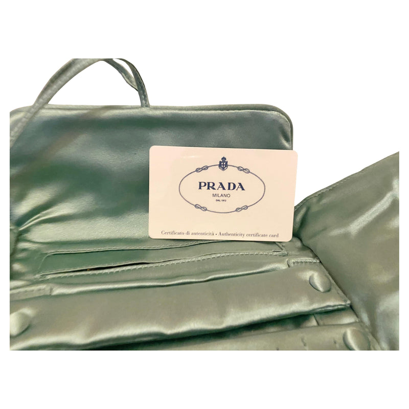 2000s Prada Mint Green Satin Jewelry Roll Pouch - STYLE-CHNGR