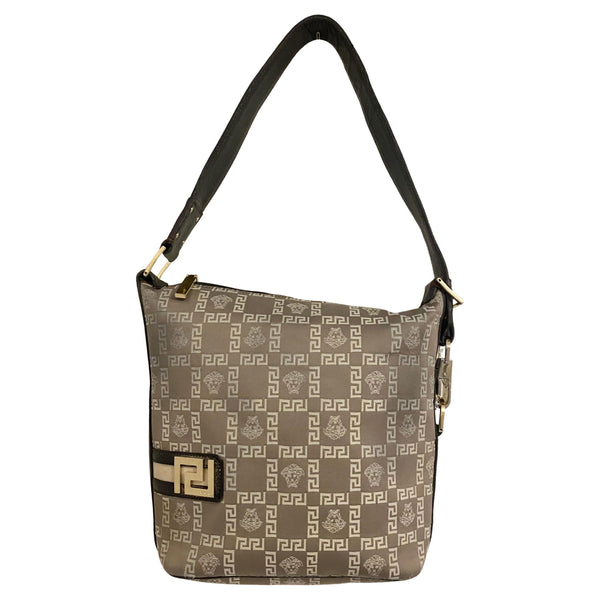 2000s VERSACE Medusa Jacquard Leather Greca Vintage Hobo Shoulder Bag - STYLE-CHNGR