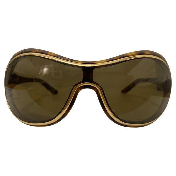 2000s Valentino Garavani Oversized Shield Sunglasses Tortoiseshell & Gold - STYLE-CHNGR
