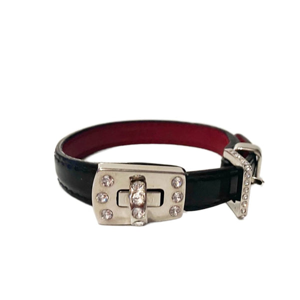 2000s miu miu Crystals Patent Leather Clutch Closure Silver Hardware Bracelet - STYLE-CHNGR