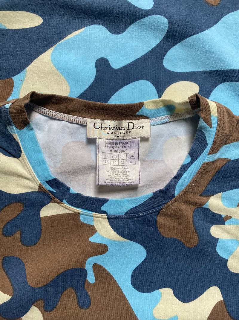 2002  John Galliano Era Christian Dior Blue Green Camo T-Shirt